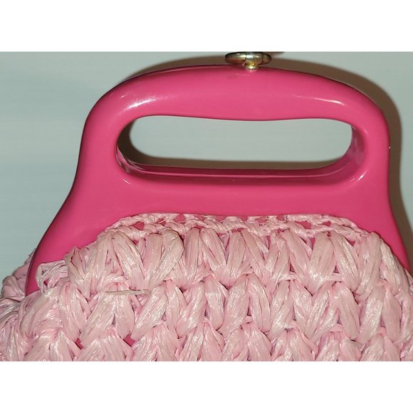 MCM Pink Marcus Brothers Handbag Straw Rattan Plastic Handle Metal Latch - Picture 5 of 11
